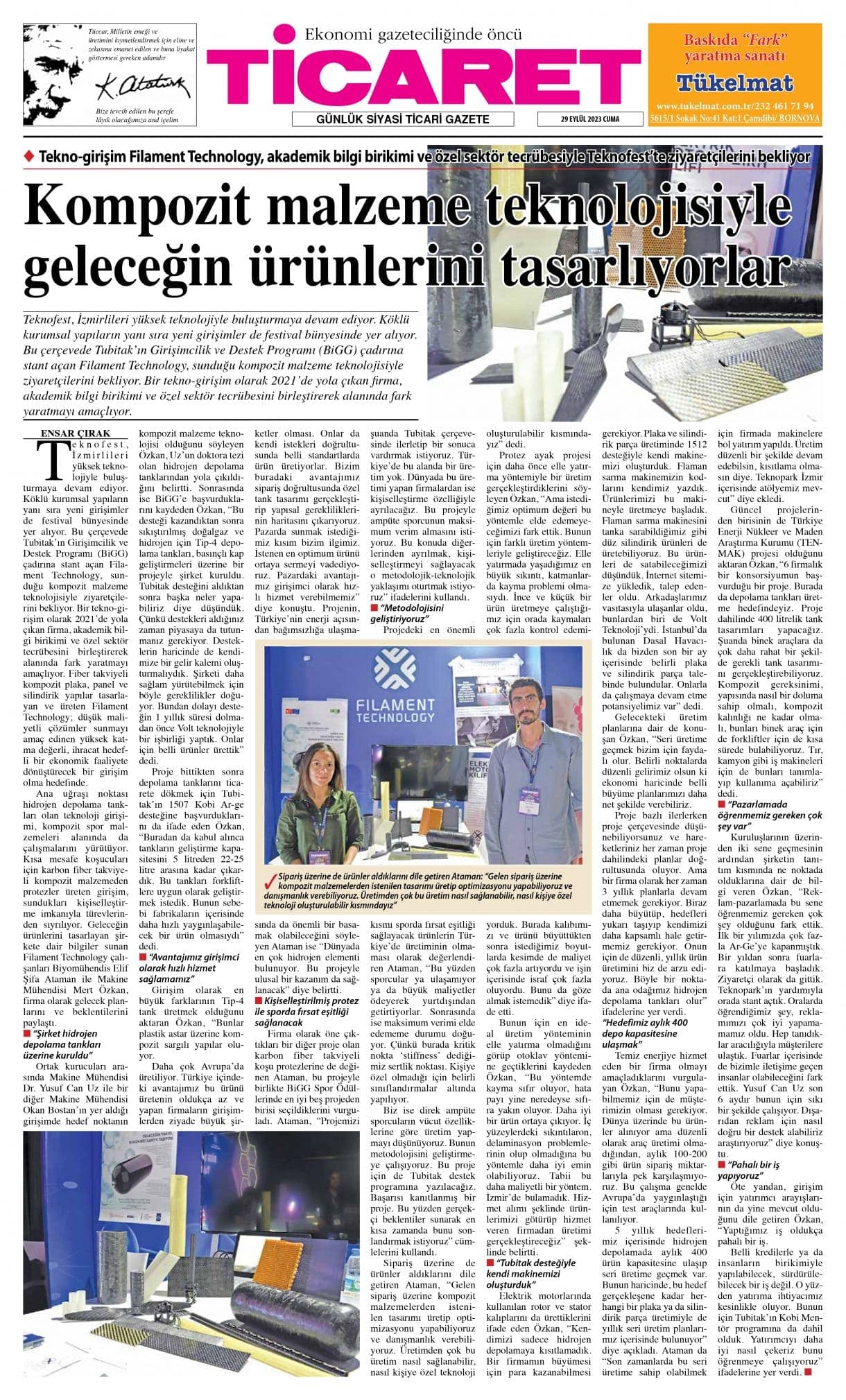 Filament Technology Featured in Ticaret Daily: Pioneering Composite Material Technologies for Future Industries